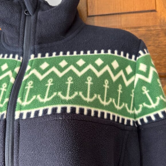 Nautica Navy Blue & Green w/Anchors Zip-Up Fleece Large - Picture 3 of 13